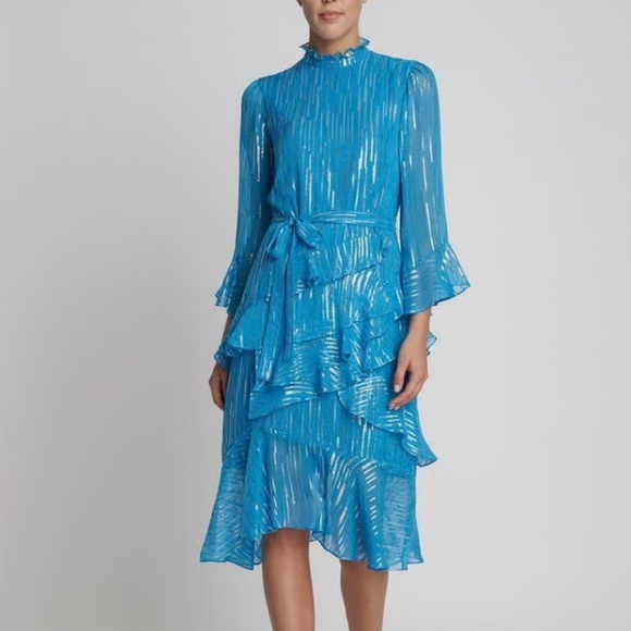 SALONI Turquoise Blue Metallic MARISSA Dress - Picture 1 of 5